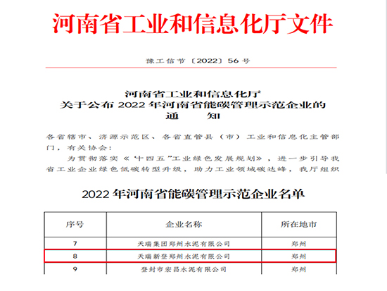 喜讯：公司获得“2022年河南省能碳管理示范企业”荣誉称号